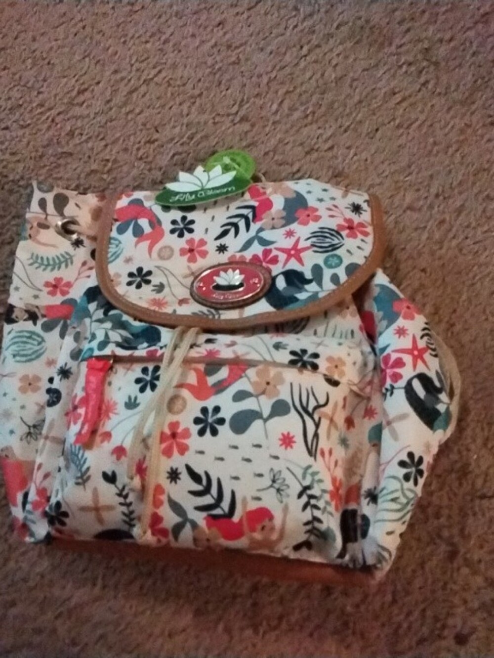 Lily Bloom NWT Floral Canvas Drawstring Backpack - White Multi